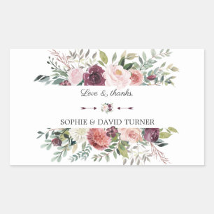 Sticker Rectangulaire Chic Bourgogne Blush Ivory Floral Mariage