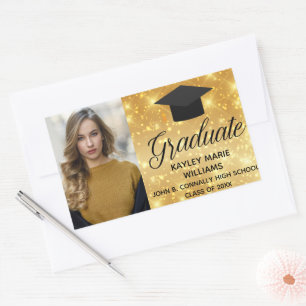 Sticker Rectangulaire Chic Gold Sparkle Graduate Photo personnalisée