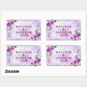 Sticker Rectangulaire Chic violet Floral & Argent Cadre Mariage Monogram (Feuille)