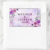 Sticker Rectangulaire Chic violet Floral & Argent Cadre Mariage Monogram (Sac)