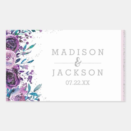 Sticker Rectangulaire Chic violet floral et Mariage argenté (Devant)