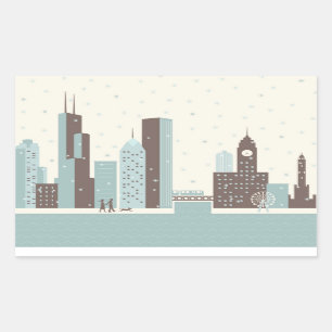 Sticker Rectangulaire Chicago en hiver