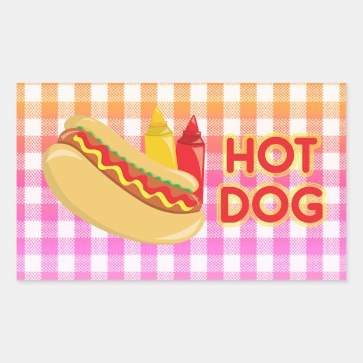 Sticker Rectangulaire Chien chaud sur En vichy nappe à pique-nique avec (Devant)