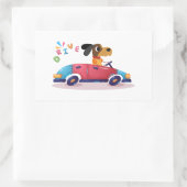 Sticker Rectangulaire Chien conduisant une voiture (Sac)