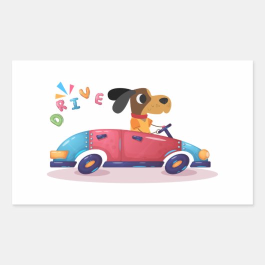 Sticker Rectangulaire Chien conduisant une voiture (Devant)