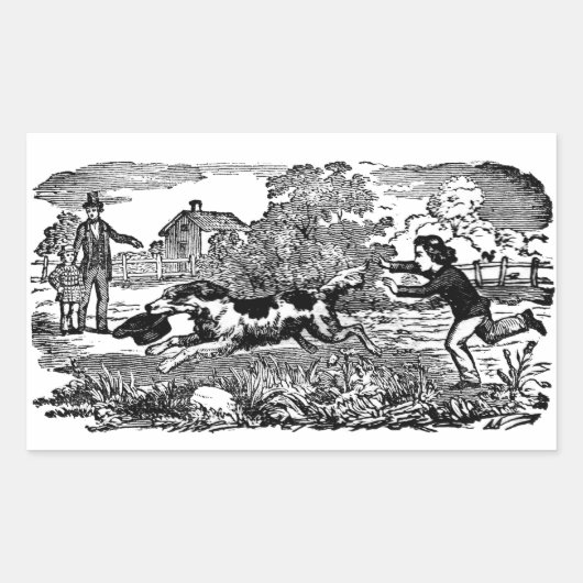 Sticker Rectangulaire Chien courant art animal antique illustration vict (Devant)