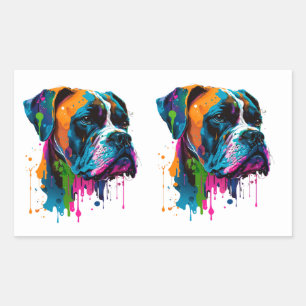 Sticker Rectangulaire Chien de boxe arc-en-ciel Chien de boxe coloré Chi