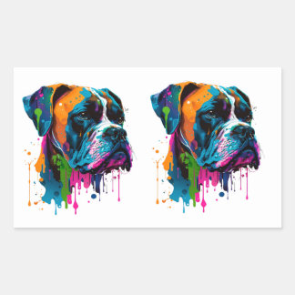 Sticker Rectangulaire Chien de boxe arc-en-ciel Chien de boxe coloré Chi
