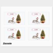 Sticker Rectangulaire Chien de Noël italien Greyhound avec arbre (Feuille)