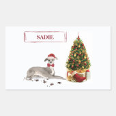 Sticker Rectangulaire Chien de Noël italien Greyhound avec arbre (Devant)