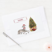 Sticker Rectangulaire Chien de Noël italien Greyhound avec arbre (Enveloppe)