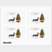 Sticker Rectangulaire Chien de Noël noir et Tan Dachshund drôle (Feuille)