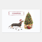 Sticker Rectangulaire Chien de Noël noir et Tan Dachshund drôle (Devant)