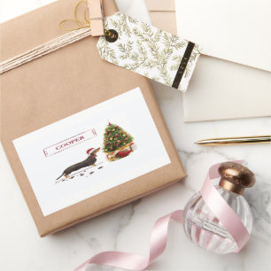 Sticker Rectangulaire Chien de Noël noir et Tan Dachshund drôle