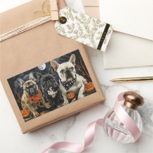 Sticker Rectangulaire Chien de taureau français Halloween Éffrayant