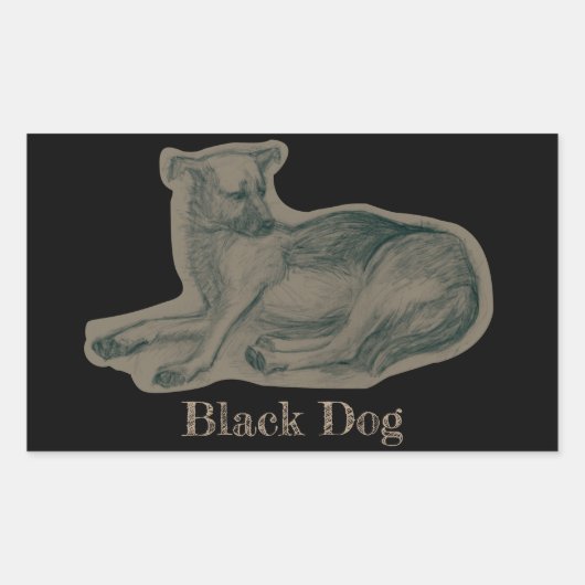 Sticker Rectangulaire Chien. Dessin au crayon. (Devant)