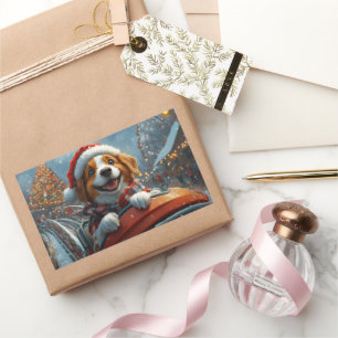 Sticker Rectangulaire Chien Épagneul Breton Noël