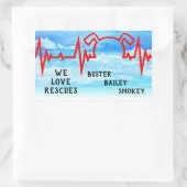 Sticker Rectangulaire Chien Heartbeat, Nous aimons les secours, nuageux (Sac)
