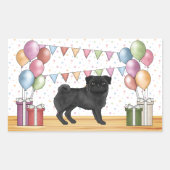 Sticker Rectangulaire Chien noir Carlin coloré Pastel Balloons d'anniver (Devant)
