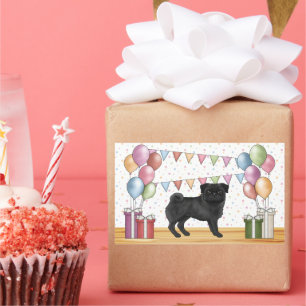 Sticker Rectangulaire Chien noir Carlin coloré Pastel Balloons d'anniver