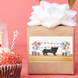 Sticker Rectangulaire Chien noir Carlin coloré Pastel Balloons d'anniver