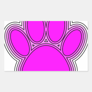 Sticker Rectangulaire Chien Paw En Rose Avec Des Contours