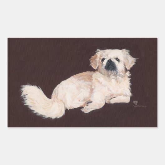 Sticker Rectangulaire Chien Pékinois Blanc (Devant)