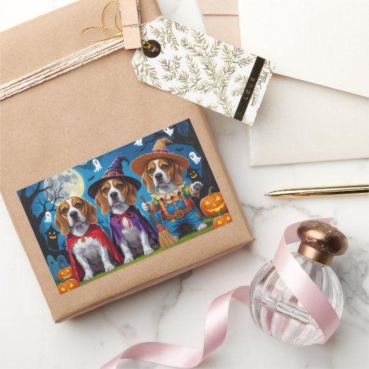 Sticker Rectangulaire Chiens beagles Citrouille Halloween Drôle (Cadeaux)