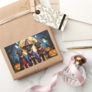 Sticker Rectangulaire Chiens bergers allemands Citrouille Halloween drôl