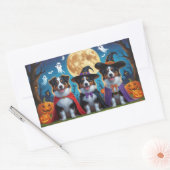 Sticker Rectangulaire Chiens bergers australiens Citrouille Halloween dr (Enveloppe)