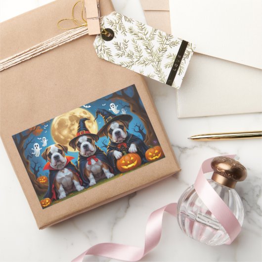 Sticker Rectangulaire Chiens Bullmastiff Citrouille Halloween Funny (Cadeaux)