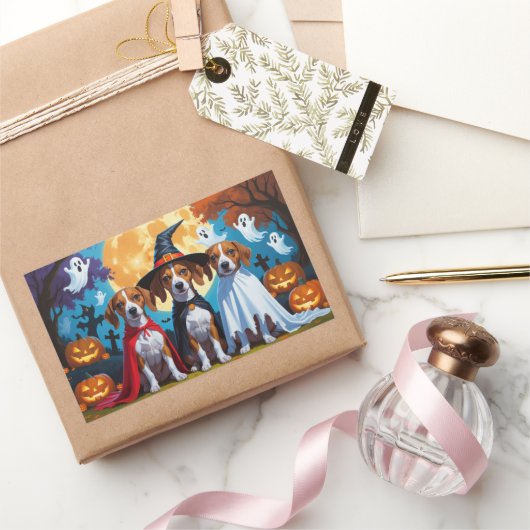Sticker Rectangulaire Chiens de Basenji Citrouille Halloween drôle (Cadeaux)