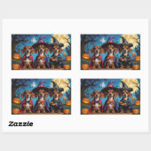 Sticker Rectangulaire Chiens de Dachshund Citrouille Halloween drôle (Feuille)