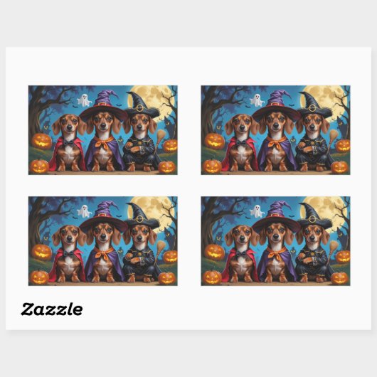 Sticker Rectangulaire Chiens de Dachshund Citrouille Halloween drôle (Feuille)