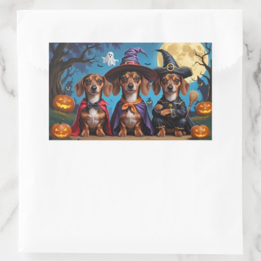 Sticker Rectangulaire Chiens de Dachshund Citrouille Halloween drôle (Sac)