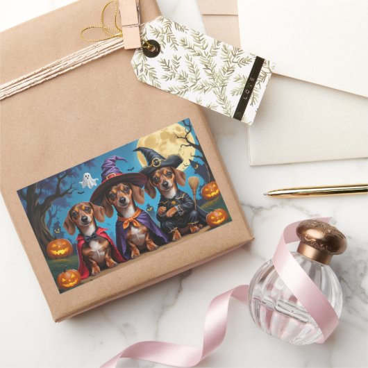 Sticker Rectangulaire Chiens de Dachshund Citrouille Halloween drôle (Cadeaux)