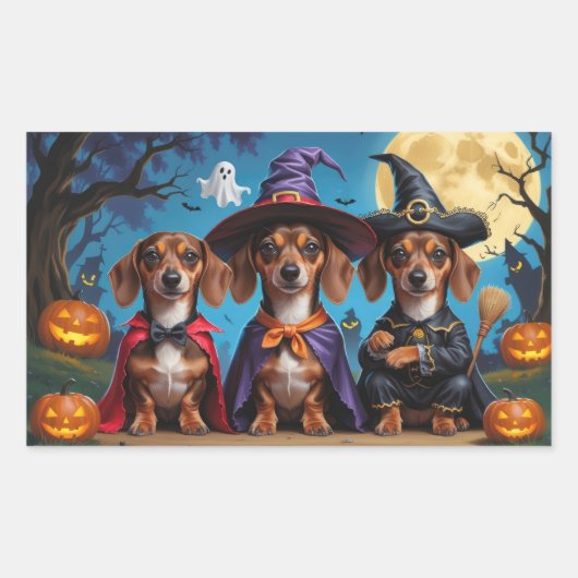 Sticker Rectangulaire Chiens de Dachshund Citrouille Halloween drôle (Devant)