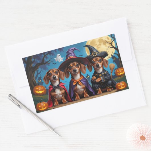 Sticker Rectangulaire Chiens de Dachshund Citrouille Halloween drôle (Enveloppe)