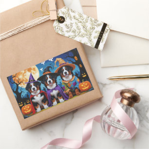 Sticker Rectangulaire Chiens de Montagne Bernese Citrouille Halloween Dr