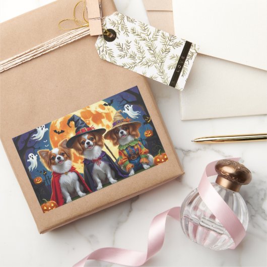 Sticker Rectangulaire Chiens de Papillon Citrouille Halloween Funny (Cadeaux)