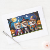 Sticker Rectangulaire Chiens de Poméranie Citrouille Halloween Funny (Enveloppe)