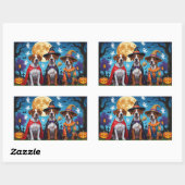 Sticker Rectangulaire Chiens de Rhodesian Ridgeback Citrouille Halloween (Feuille)