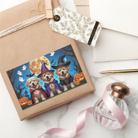 Sticker Rectangulaire Chiens de Terre-Neuve Citrouille Halloween Funny (Cadeaux)