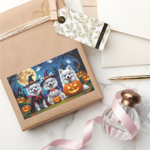 Sticker Rectangulaire Chiens d'Esquimau américains Citrouille Halloween 