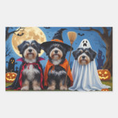 Sticker Rectangulaire Chiens Havanais Citrouille Halloween drôle (Devant)