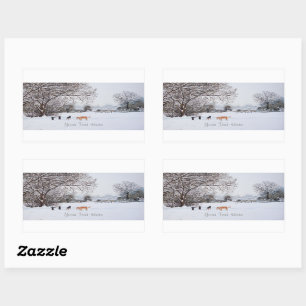 Sticker Rectangulaire chiens jouant la peinture de paysage de scène de