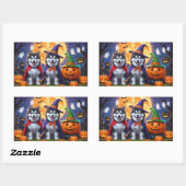 Sticker Rectangulaire Chiens malamuts de l'Alaska Citrouille Halloween d (Feuille)
