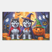 Sticker Rectangulaire Chiens malamuts de l'Alaska Citrouille Halloween d (Devant)