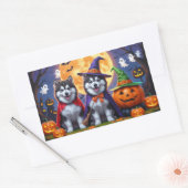 Sticker Rectangulaire Chiens malamuts de l'Alaska Citrouille Halloween d (Enveloppe)