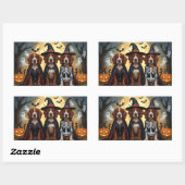 Sticker Rectangulaire Chiens rouges irlandais Citrouille Halloween Funny (Feuille)